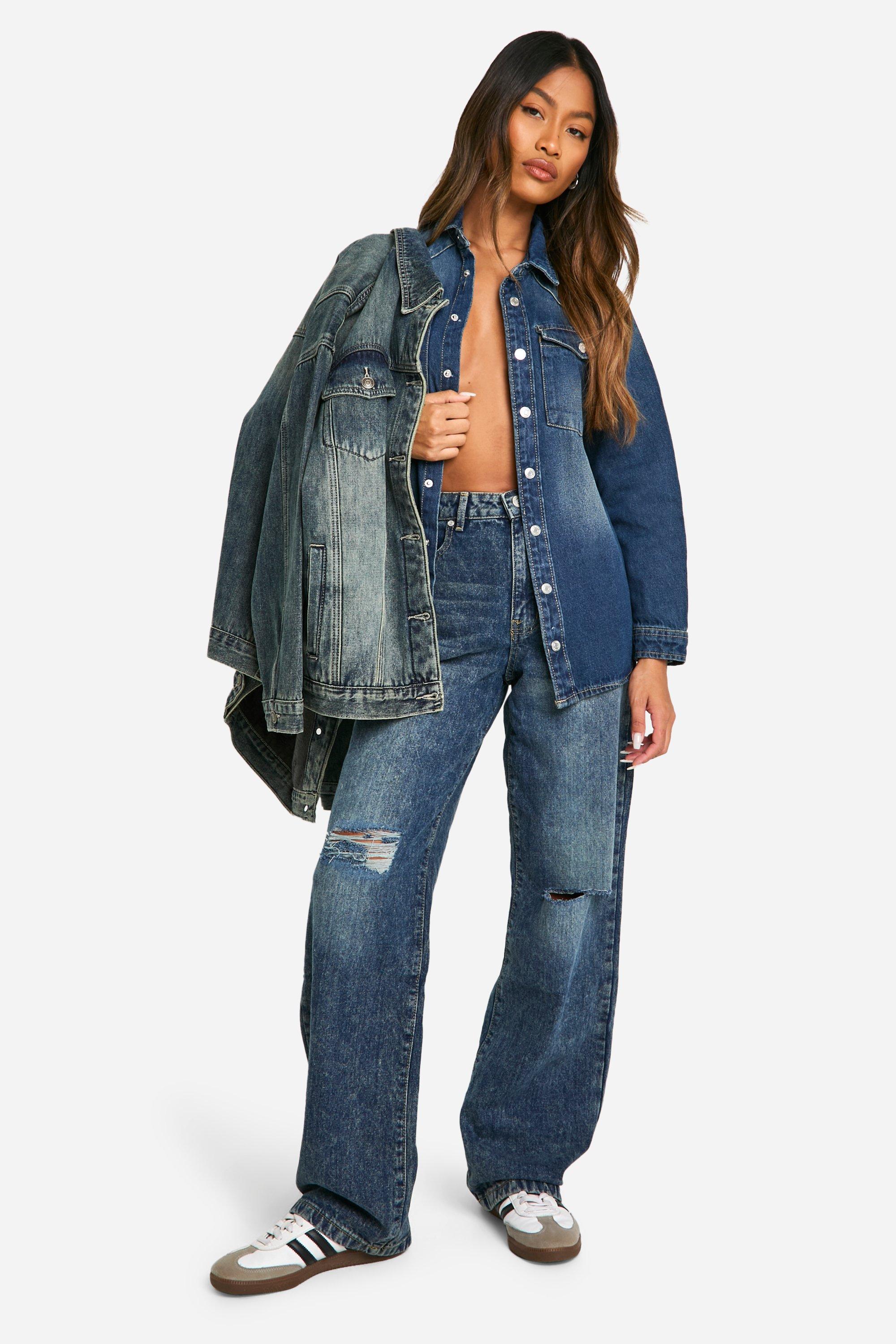 Basics Ripped Knee Boyfriend Jeans boohoo DK